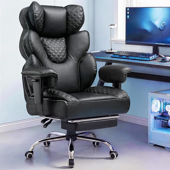 GTPLAYER Big and Tall Gaming Chair Ergonomic Heavy Duty Office Chair Racing Seat with Adjustable Lumbar Pillow Footrest 150 Reclining Thickened Armrests Breathable Mesh for Esports/PC Gaming