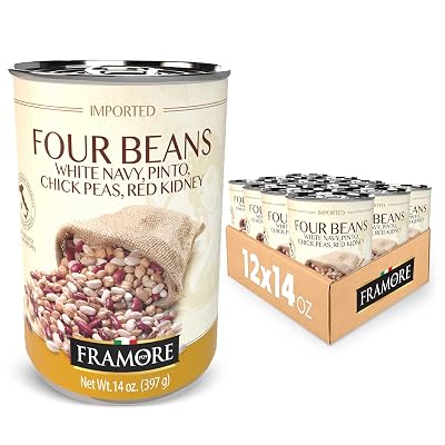 FRAMORE Imported Authentic Italian Canned Four Bean Mix, Chick Peas, Pinto, Dark Red Kidney, Cannellini White Kidney, Traditional Legumes, Ready to Eat