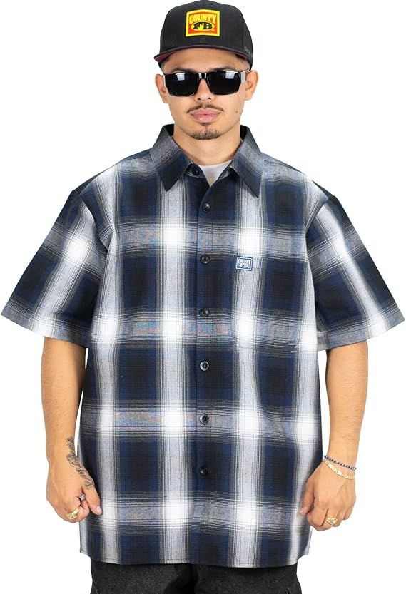FB County Checker Flannel Shirt, Short Sleeve, Cotton Blend | Unisex, Breathable, Heavyweight, Polyester Cotton Blend, Streetwear, for Men & Women
