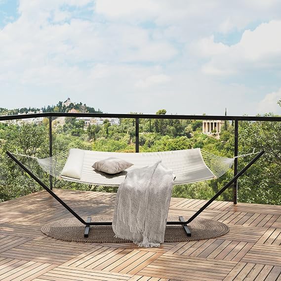 Double Hammock with Stand Curved-Bar Hammock, 450 Lb Capacity, Perfect for Outdoor Indoor Backyard Patio Beach