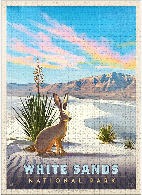 MyPuzzle White Sands National Park: Jack Rabbit, Vintage Poster - Premium 1000 Piece Jigsaw Puzzle for Adults