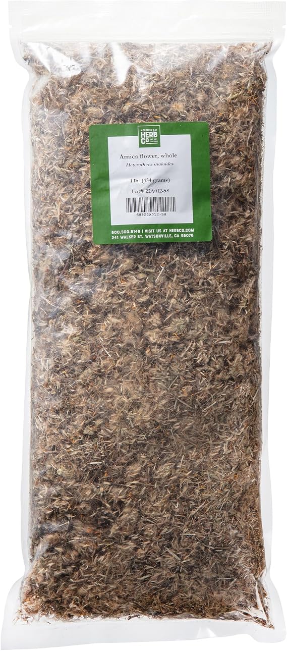 Arnica Flower Whole, by Herb Co, Heterotheca Inuloides Mexican Variety, from Mexico, Kosher, for Infused Oils, Salves, Balms & Artisan Soap Crafting, Topical Use Only, 1 lb