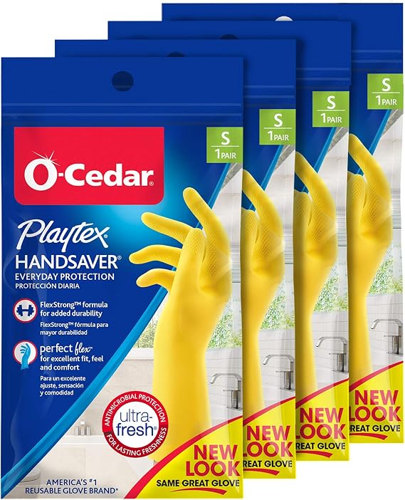 PLAYTEX HandSaver Rubber Gloves for Kitchen and Household Cleaning (4 Pairs)