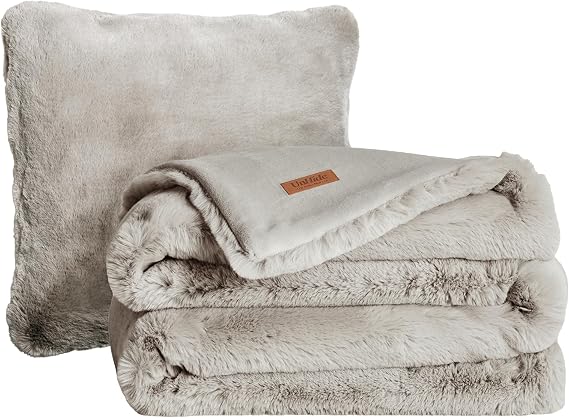 UnHide 2-Piece Bundle, Squish Faux Fur Pillow and Marshmallow Blanket