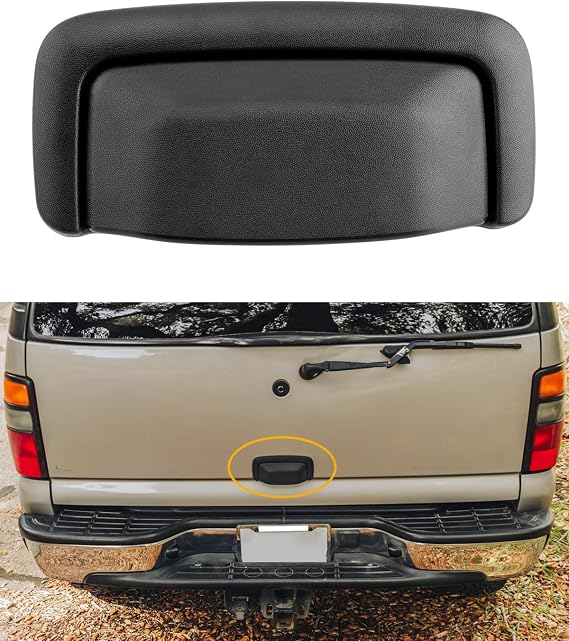 Tailgate Handle, Compatible with 2000-2006 Chevy Tahoe Suburban 1500 2500 | 2000-2006 GMC Yukon, Textured Black Outside Rear Tail Gate Liftgate Latch Handle, Replaces# GM1915123, 15750911, 19299935