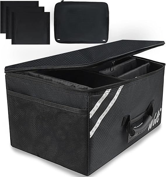 WOLT Car Trunk Organizer with Lid, Collapsible Multi Compartment SUV Organizer with Non-Slip Base Adjustable Straps