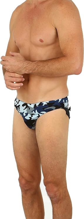 UZZI Men's Camo Basic Swim Shark Bikini Swimwear Blue (XL)