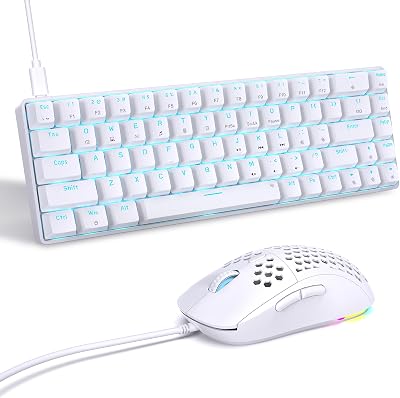 DIERYA X TMKB Wired 60 Percent Mechanical Gaming Keyboard and Wired Gaming Mouse-WhiteQuiet Red Switch