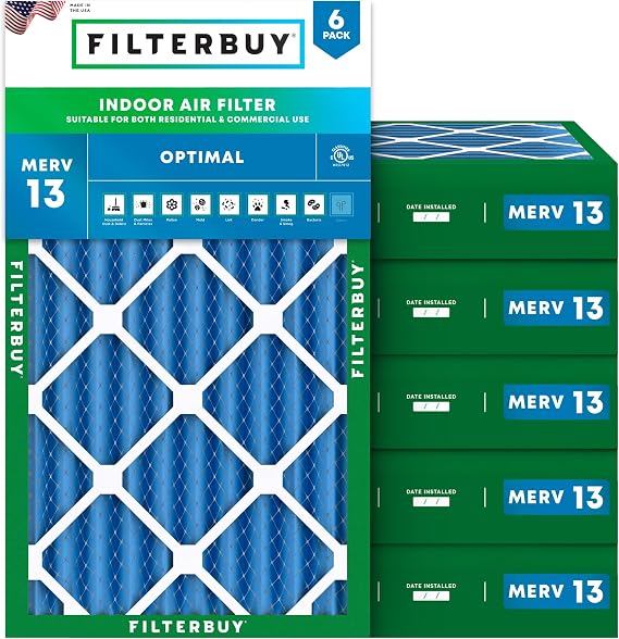 Filterbuy 12x24x4 Air Filter MERV 13 Smoke & Allergy Defense (6-Pack)
