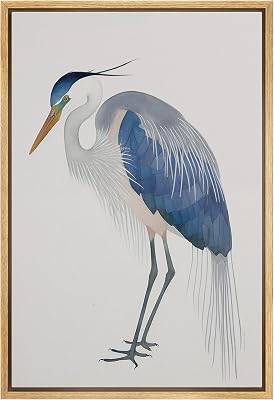 wall26 Framed Canvas Print Wall Art Blue Heron Bird Portrait Pastel Watercolor Animals Wilderness Illustrations Modern Art Antique Vintage Farmhouse RelaxCalmCozy for Bedroom - 16x24 Natural