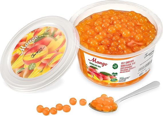 INSPIRE FOOD Bubble Tea Popping Boba Mango 450g | Prepare Delicious Boba Tea at Home | Ready to Use No Cooking Required