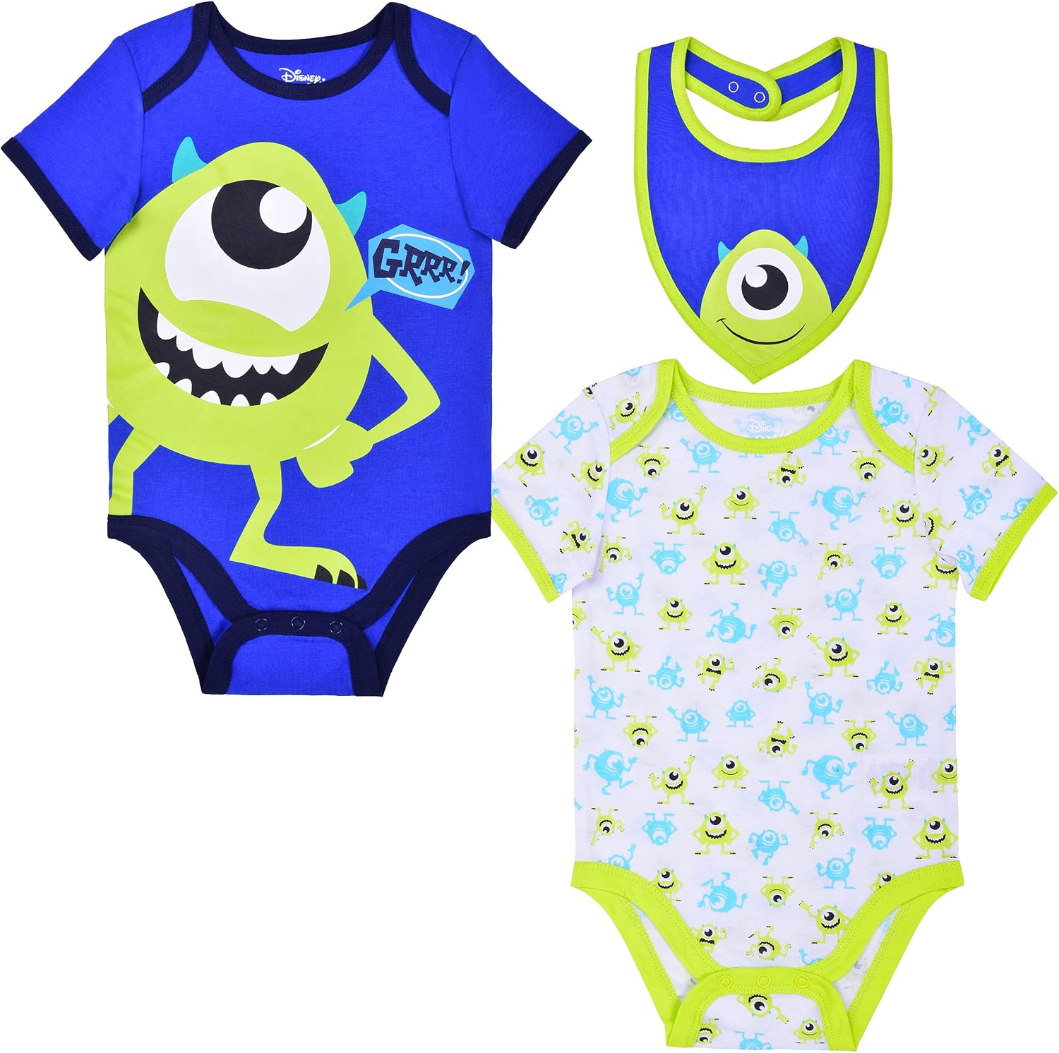Disney Baby-Boys Monster Inc. Mike Bodysuit and Bib Pack of 3