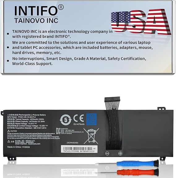53Wh PHID1-00-15-3S1P-0 Laptop Battery Compatible with Mechrevo F1 Schenker Vision 14 Adata XPG Xenia 14 Tuxedo InfinityBook Pro 14 Gen 6/7 Notebook [11.61V 4570mAh 3-Cell]