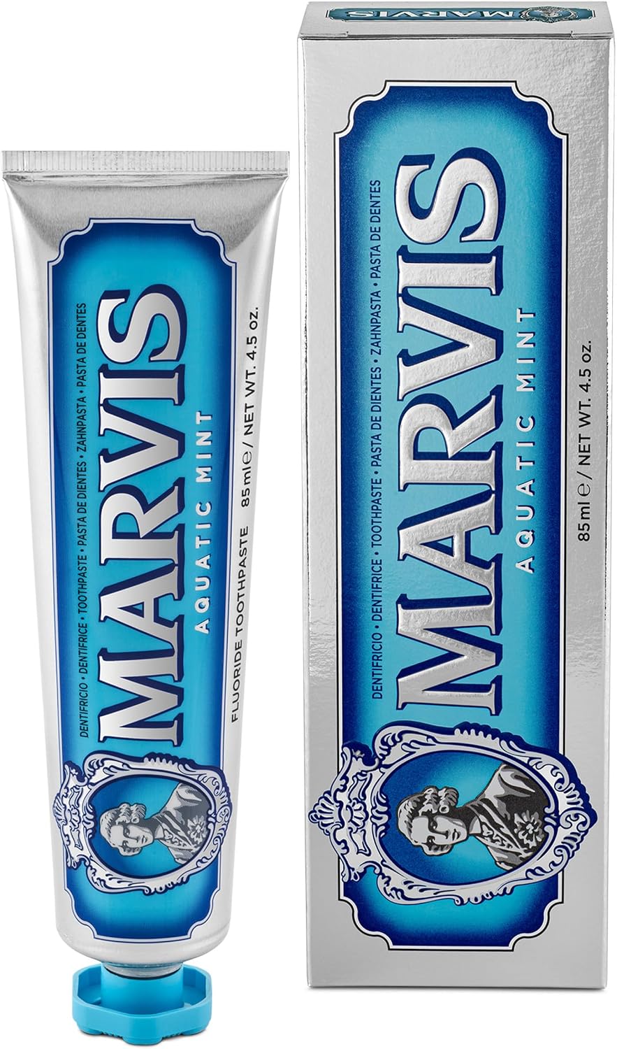 Marvis Aquatic Mint Toothpaste, 85 ml, Sensational Flavoured Toothpaste Helps Remove Plaque & Promote Healthy Gums with Long-Lasting Freshness