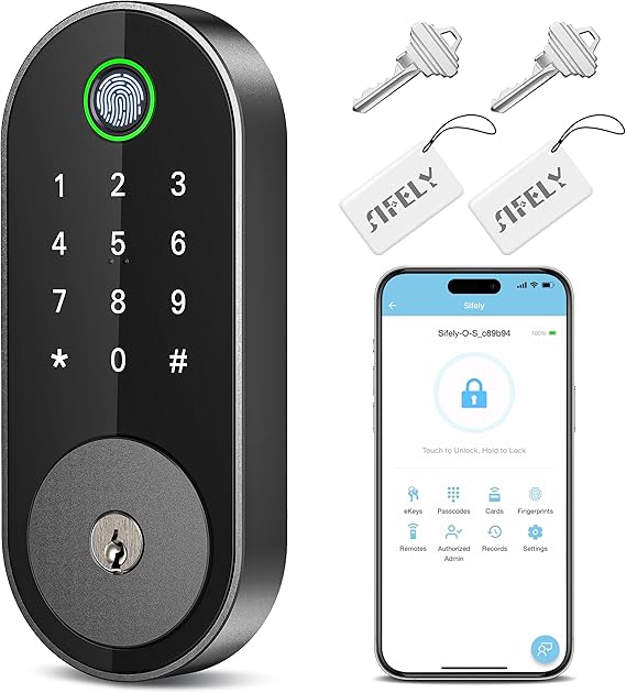Fingerprint Smart Deadbolt with Keypad Keyless Entry Lock for Home, Apartment, Office, Airbnb, Rental, Kids & Seniors, App & Code Access, Auto-Lock, Easy DIY Install, Compatible with Alexa & Google