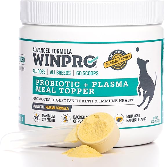WINPRO Dog Probiotic Powder Meal Topper, Spray Dried Plasma with Prebiotics and Probiotics for Digestive Support and Gut Health for Dogs, All Breeds, Ages, and Sizes, 60 Scoops, Made in USA
