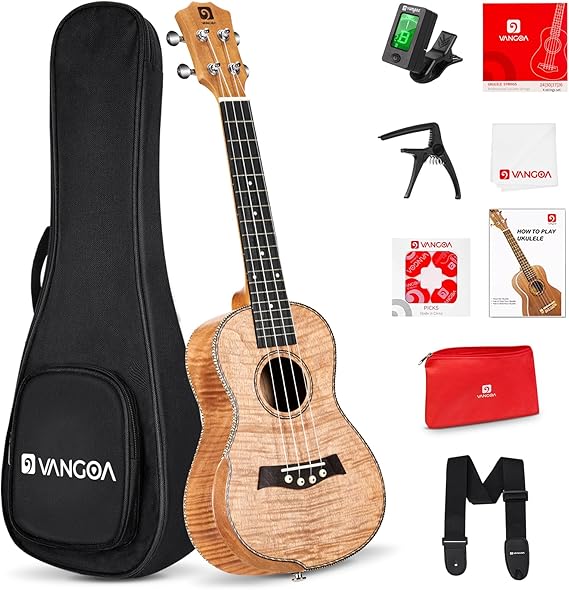 Vangoa Concert Ukulele 23 inch Ukelele Kit Arm Rest Ukulele Okoume Wood Four String Wooden Hawaiian Starter Uke for Beginners Professional Adults