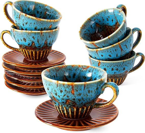 4 oz Espresso Cups with Saucers Set of 6, Ceramic Tea Cup for Latte, Coffee