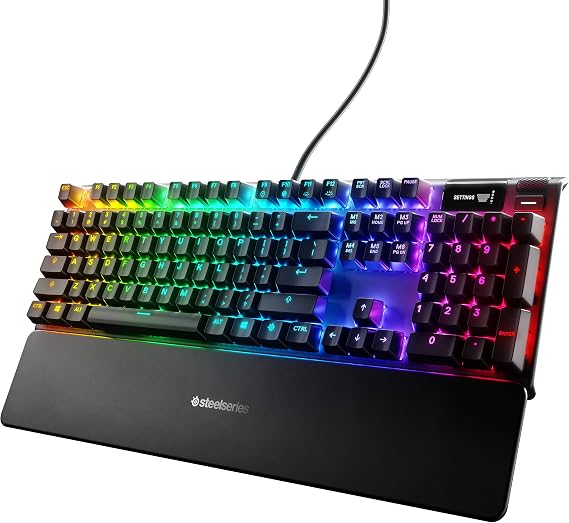 SteelSeries Apex 7 Mechanical Gaming Keyboard OLED Smart Display USB Passthrough and Media Controls Linear , Quiet RGB Backlit (Red Switch)