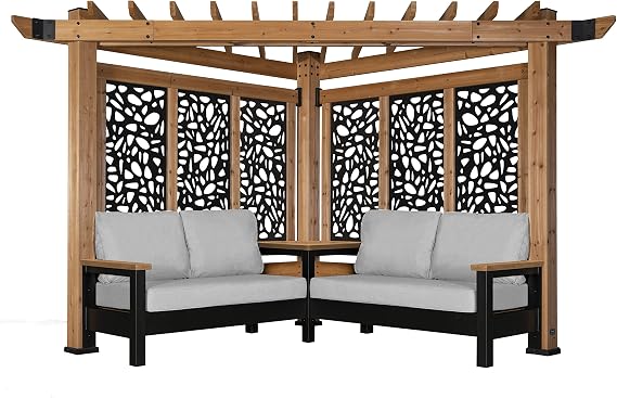 Backyard Discovery Tuscany Cabana Pergola with Pebble Privacy Panels and Conversation Seating in Pumice