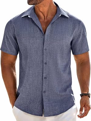 COOFANDY Mens Linen Shirts Short Sleeve Button Down Shirt Casual Beach Summer Shirts Wedding Vacation Shirt