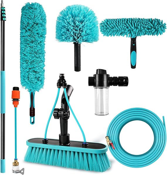 Adjustable 24FT Water Fed Pole Cleaning Kit with 4 Brush Heads