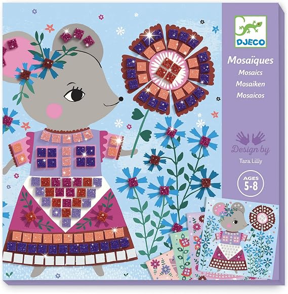 DJECO Lovely Pets Sticker Mosaic Craft Kit - Create Your Own Sparkling Pets for School or Gifts - Fun & Creative for Family & Friends, Boys & Girls, Educational Mosaic Art Craft Kit for Kids 5+