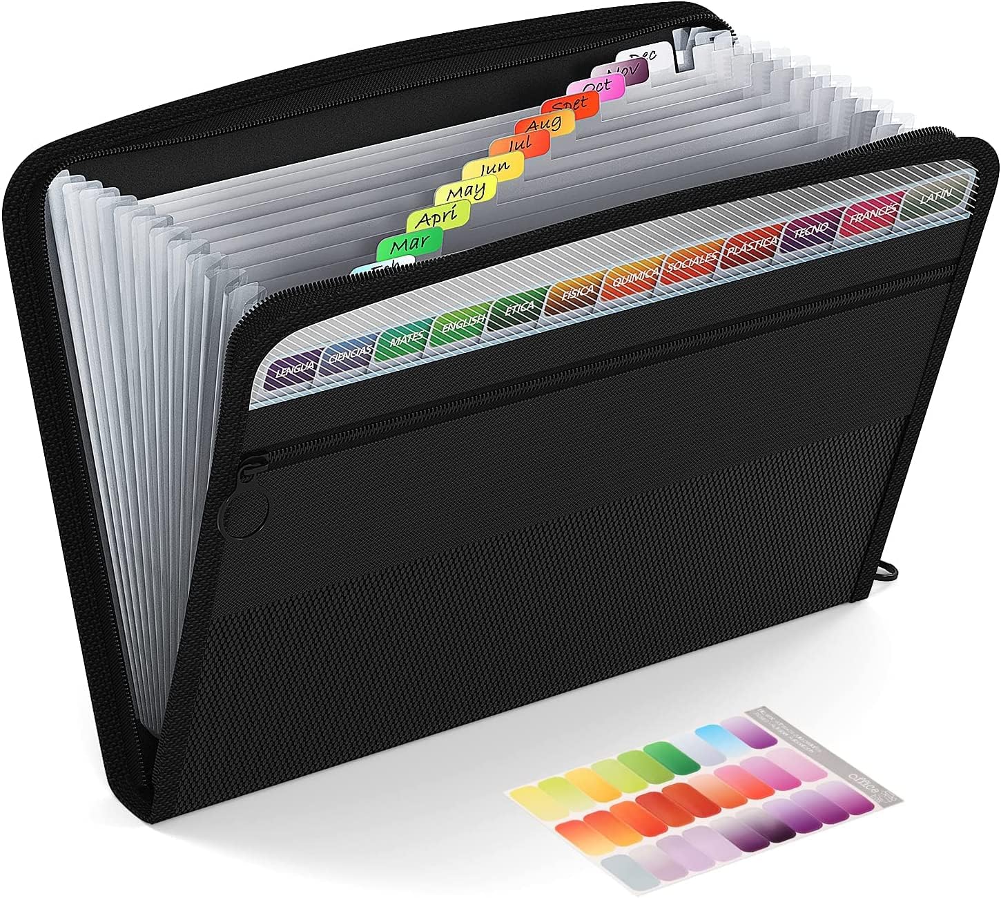 ABC life Expanding File Organiser with Mesh Bag, 13 Pockets A4 Accordion File Folder Document Organiser Expanding File Folder with Zipper Closure, Expandable Folder Organiser Box File Wallet, Black
