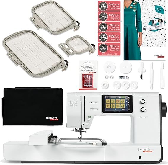 Bernette B70 6" x 10" Embroidery Machine Bundle with 3 Sized Hoops, Accessories & Designs