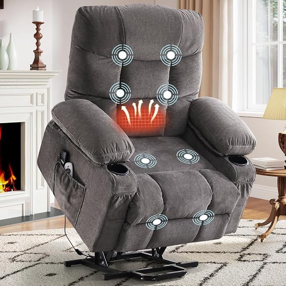 Power Lift Recliner Chair for Elderly with Vibration Massage and Lumbar Heating Electric Recliner Sofa with Cup Holders and USB Charge Port for Living Room Comfort