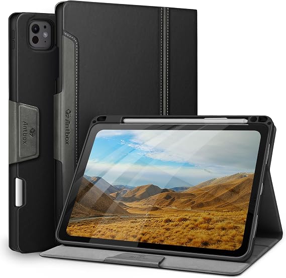 Antbox for iPad Pro 11 Inch Case M5 2025/M4 2024 Vegan Leather, Black