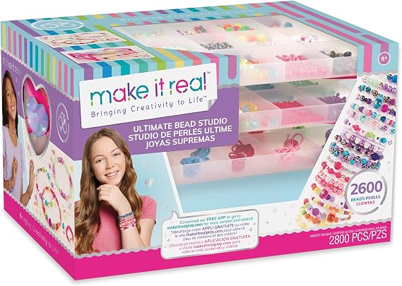 Make It Real DIY Jewellery Making Bead Set with Beads, Charms and Storage - Arts and Crafts for Kids - Girls Gifts