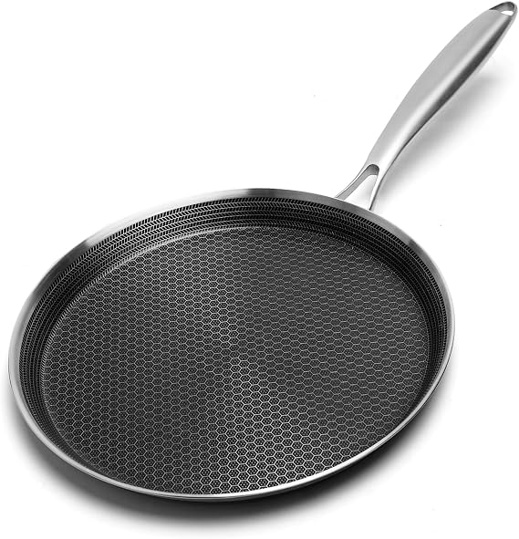 Innerwell Professional Non-Stick Crepe Pan 26 cm Stainless Steel Induction Crepe Pan Pancake Pan with Scratch-Resistant Honeycomb Seal Omlette Pan Stainless Steel Handle PFOA-Free