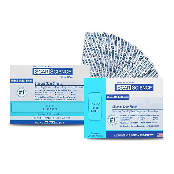 Long-Term Care Bundle 12 Silicone Scar Strips (7") & 12 Scar Sheets (3") for Effective, Lasting Scar Treatment and Recovery