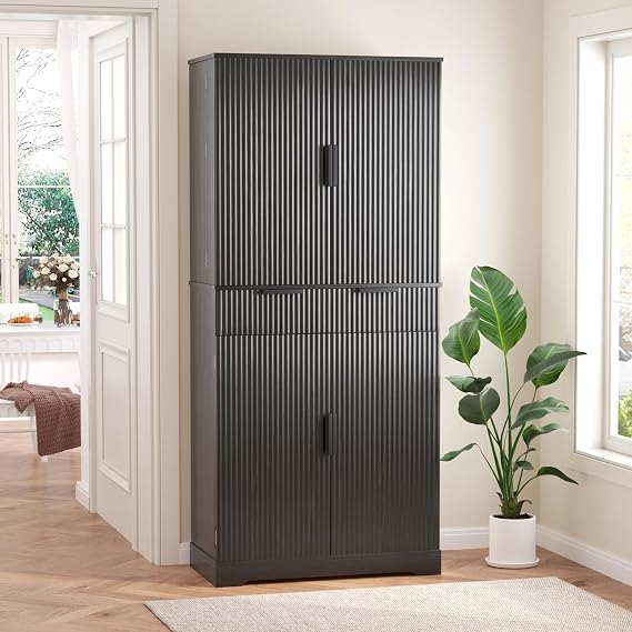 72" Fluted Kitchen Pantry Cabinet