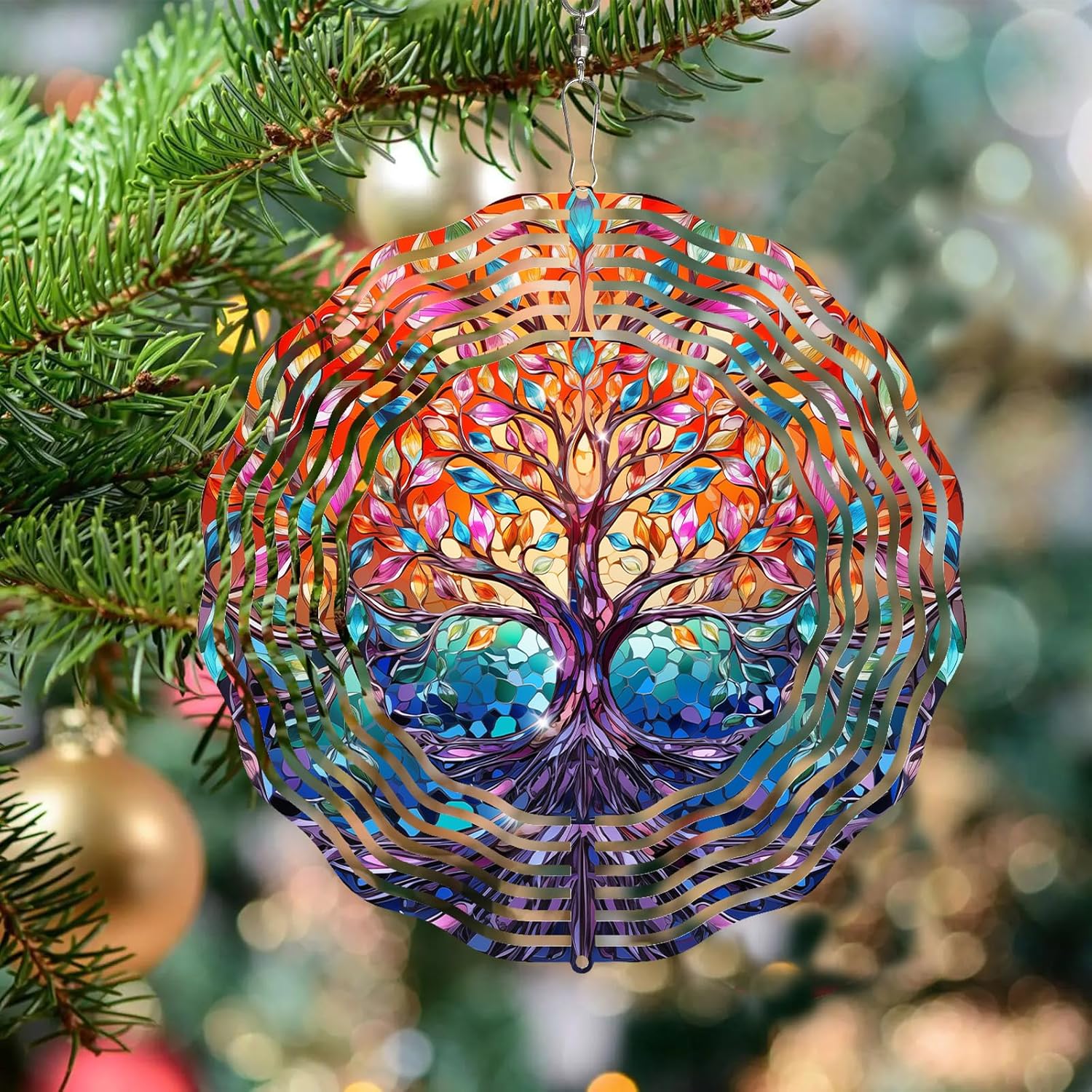 TIANCENTRAL H Tree of Life Wind Spinner, 3D Frosted Hanging for Yard, Unique Gift Wind Spinner, 10x10 Inches, Alloy Steel, Tree of Life2