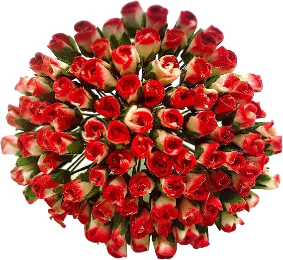 PL Set of 100 Tiny Rose Buds Mulberry Paper Flower Rose-Set3 Craft Handmade Wedding Size 0.15" Very Small Scrapbook for so Many Card Craft Projects (507-Cream Red Tip)