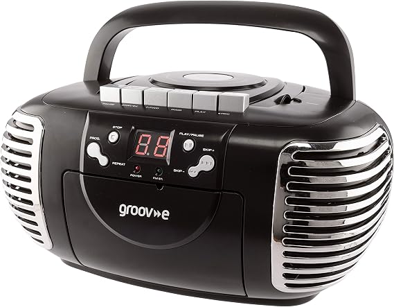 Groov-e Retro Boombox Portable CD Player with Cassette & Radio - Black