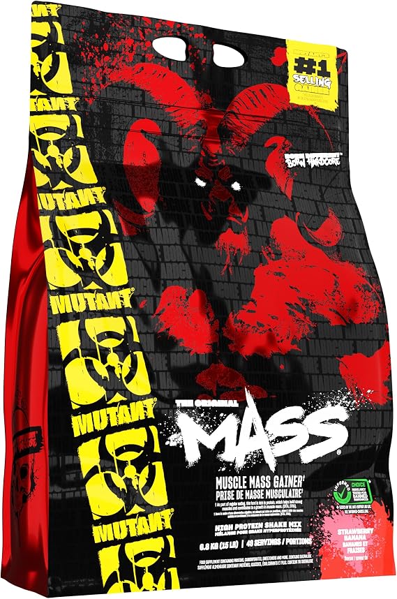 MUTANT Mass | Muscle Mass Gainer | 1100 Calories, 56g Protein, Whole Food Carbs, BCAAs, and Glutamine | Ultimate Hardcore Weight Gainer Shake | 6800g | Strawberry Banana