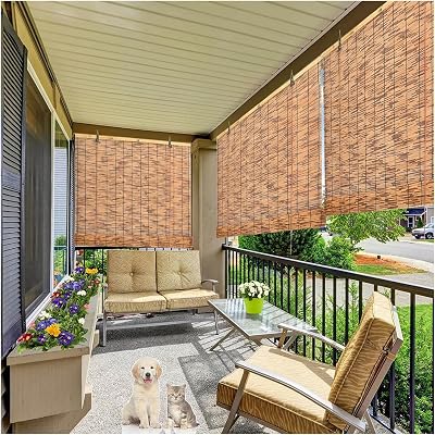Outdoor Bamboo Shades For Patio Waterproof Bamboo Blinds Privacy Screen Reed Roll Up Window Blinds Retro Bamboo Roller Curtain Cordless For Porch Doors Garden, 36x40in 42x63in 60x72in  Size : 52 W X