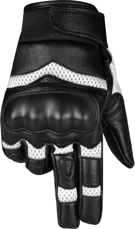 Men's Touchscreen Leather & Mesh Motorcycle Cruiser Gloves by Jackets4bikes