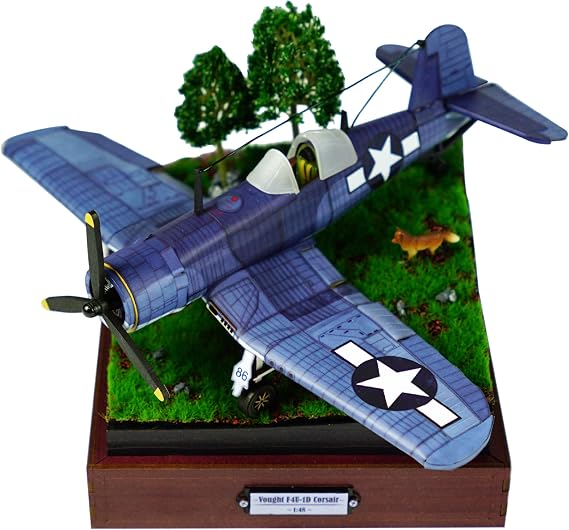 3D Wooden Puzzles for Adults, DIY Miniature Aircraft Model Kit, Airplane Building Set, Book Nook Kit, Diorama1:48 Scale F4U Corsair with Display Base, Gift for Teens and Adults (Navy Plane)