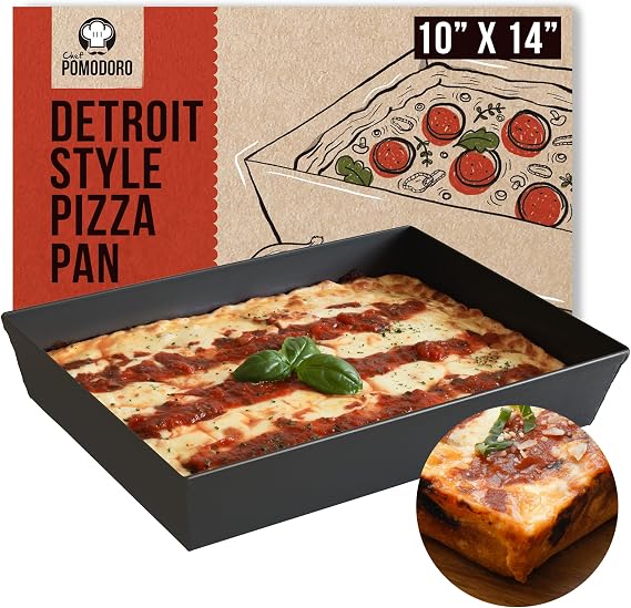 Chef Pomodoro Detroit Style Pizza Pan, 10x14in, Anodized Aluminum Deep Dish