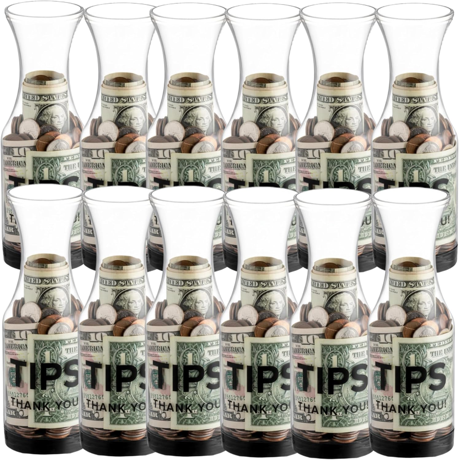 Tip Jar for bartenders and restaurants | Clear SAN plastic Tips carafe/Jars for money | 10-inch large cool tips container for restaurants, bars, cafes, and pizzerias. GEEX DEPOT (12)