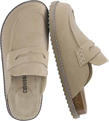 CUSHIONAIRE Zola Womens Penny Clog Mule Suede Slip-On with Memory Foam, Cork Footbed & Flexible Outsole