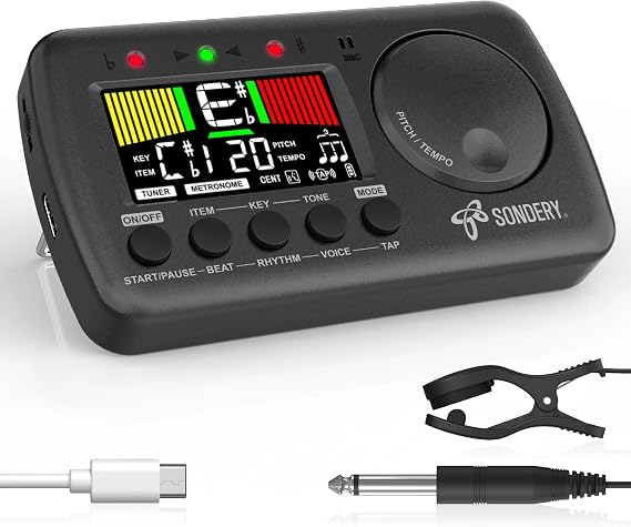 Sondery Digital Vocal Metronome Tuner Rechargeable for Guitar Bass Violin | 3 in 1 Metronome with Tap Tempo,Tone Generator,For Clarinet Trumpet Flute Vocal Tuners for All Wind Instruments