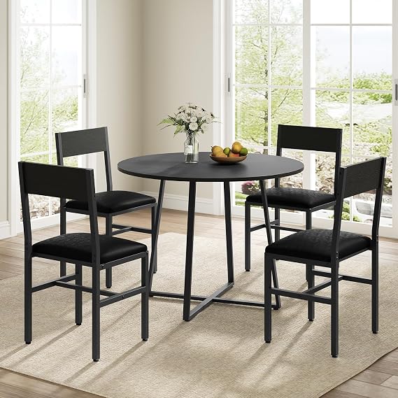 Dining Chairs Set of 4, Upholstered Kitchen Chairs with Ergonomic Backrest & Padded Seat, Metal Legs, Modern Dinner Chair for Kitchen Dining Room, Home, Cafe, Black
