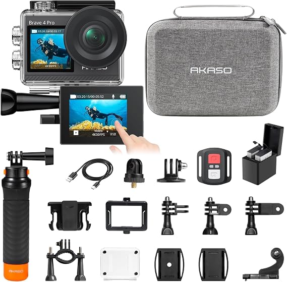 AKASO Brave 4 Pro Action Camera with Floating Hand Grip Carrying Bag Bundle