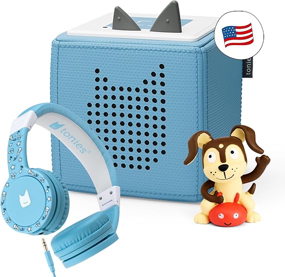 Toniebox Audio Player Headphones Bundle - Listen, Learn, and Play with One Huggable Little Box - Light Blue