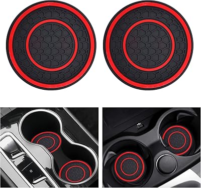 2 PCS Car Cup Holder Coaster,Car Coasters Cup Mats,2.75 Inch Universal Car Cup Coasters,Non-Slip Anti Dust Mats Cup Holder Insert Coaster, Suitable for Most Car Interior Red